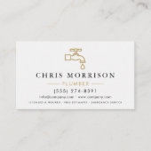 Minimalist Plumber White Gold QR Code Visitenkarte (Vorderseite)