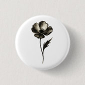 Minimalist Poppy – Monochrome Botanical Ink Art on Button (Vorderseite)