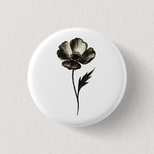 Minimalist Poppy – Monochrome Botanical Ink Art on Button (Vorderseite)