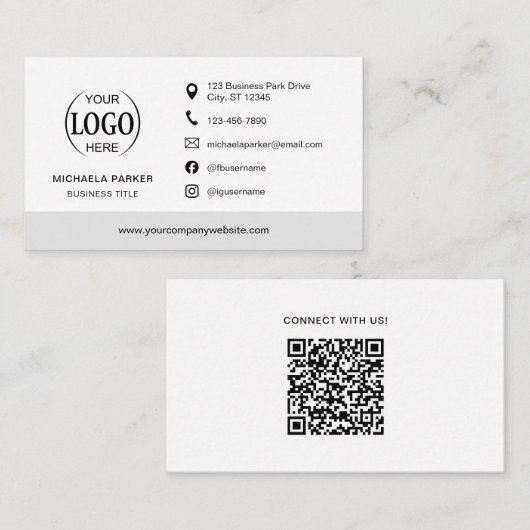 Minimalist Professional Company Logo QR Code Visitenkarte (Vorne/Hinten)