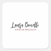 Minimalist Professional Handwrite Plain Name Title Quadratischer Aufkleber (Vorderseite)