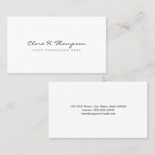 minimalist professional script white modern visitenkarte (Vorne/Hinten)
