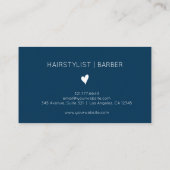 Minimalist Prussian Blue White Heart Barber Name Visitenkarte (Rückseite)
