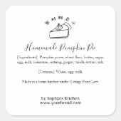 Minimalist Pumpkin Pie Bakery Ingredient Label Quadratischer Aufkleber (Vorderseite)