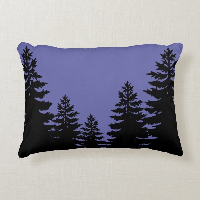Minimalist purple black pine tree silhouette dekokissen (Vorderseite)