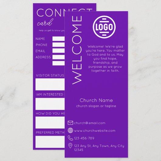 Minimalist Purple Church Connection Card Einladung (Vorne/Hinten)