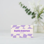 Minimalist Purple Retro Wavy Pattern QR Code  Visitenkarte (Stehend Vorderseite)