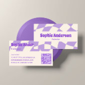 Minimalist Purple Retro Wavy Pattern QR Code  Visitenkarte