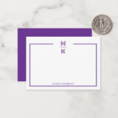Minimalist Purple Two Border Monogram Note Card Mitteilungskarte (Vorderseite/Rückseite Beispiel)