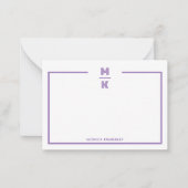 Minimalist Purple Two Border Monogram Note Card Mitteilungskarte (Vorderseite)