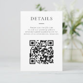 Minimalist QR Code Black White Wedding Details Begleitkarte (Stehend Vorderseite)