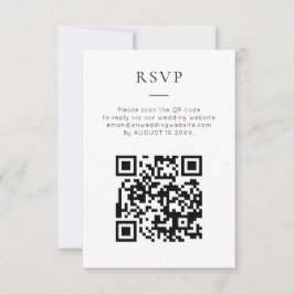 Minimalist QR Code Black White Wedding RSVP Karte
