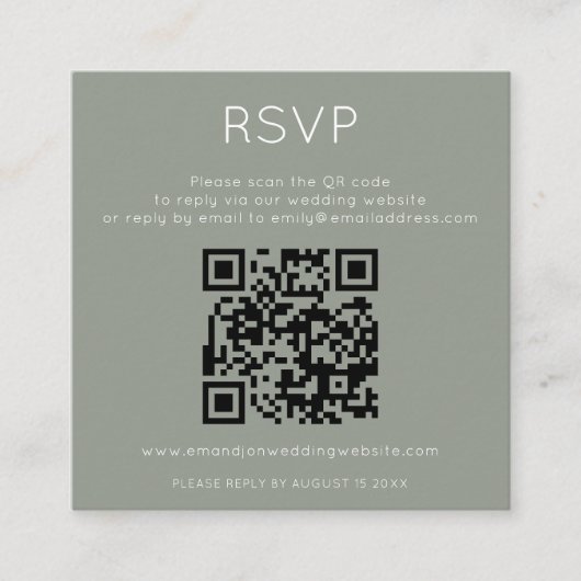 Minimalist QR Code Sage Green Wedding RSVP Begleitkarte (Vorderseite)