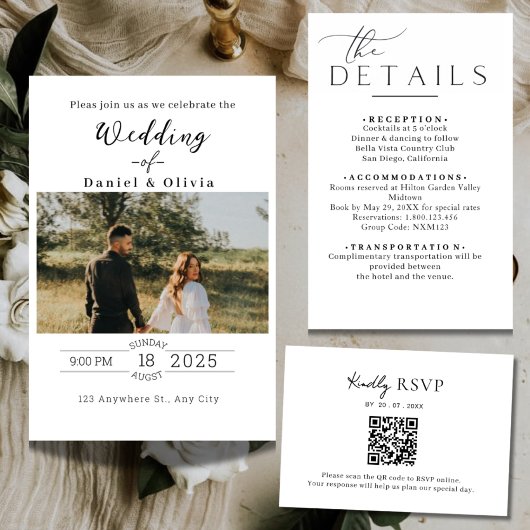 Minimalist QR Code Wedding RSVP Card