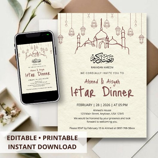 Minimalist Ramadan Kareem Iftar Dinner Invitation Einladung