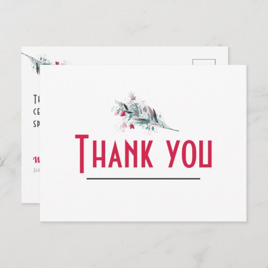 Minimalist Red and White Floral Thank you Card Postkarte (Vorne/Hinten)