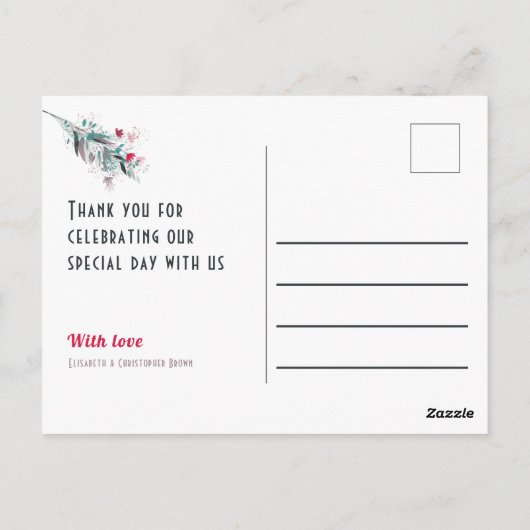 Minimalist Red and White Floral Thank you Card Postkarte (Rückseite)