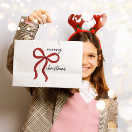 Minimalist Red Bow Merry Christmas  Große Geschenktüte