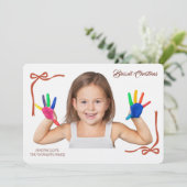 Minimalist Red Bows Blessing Christmas Handwriting Einladung (Stehend Vorderseite)