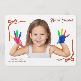 Minimalist Red Bows Blessing Christmas Handwriting Einladung