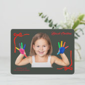 Minimalist Red Bows Blessing Christmas Handwriting Einladung (Stehend Vorderseite)