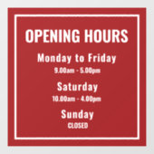 Minimalist Red Business Opening Hours Sign Fensteraufkleber (Blatt)