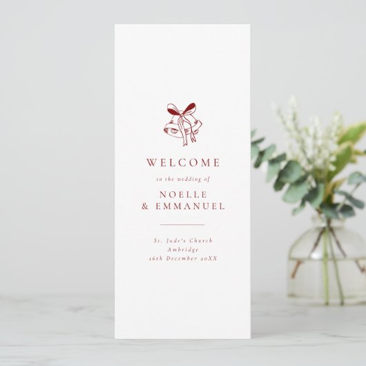 Minimalist Red Christmas Bells Winter Wedding Programm (Stehend Vorderseite)