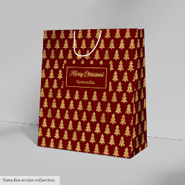 Minimalist Red Gold Custom Christmas Gift Bag Mittlere Geschenktüte