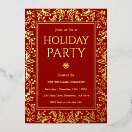 Minimalist Red & Gold Holiday Gathering Folieneinladung
