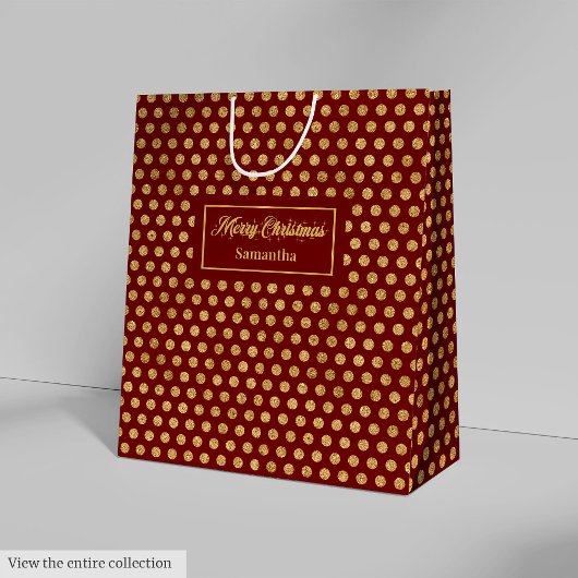 Minimalist Red Gold Polka Dots Custom Gift Bag Mittlere Geschenktüte