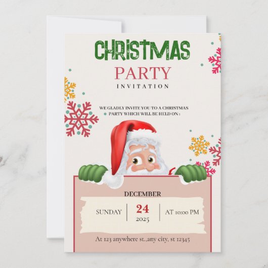 Minimalist Red & Green Christmas Party Invitation  Einladung (Vorderseite)