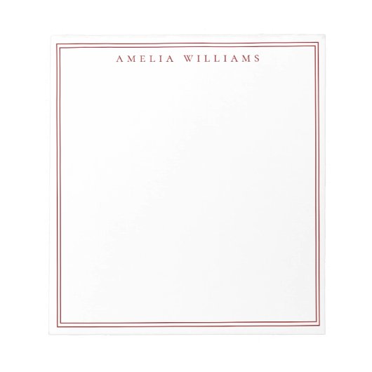 Minimalist Red Monogram Two Border Notizblock (Vorderseite)