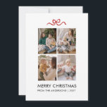 Minimalist Red Ribbon 4 Photo Merry Christmas Feiertagskarte<br><div class="desc">Celebrate the holiday season with this clean and modern four-photo grid Christmas card featuring a delicate red ribbon accent. The minimalist layout and elegant typography allow your family’s most precious moments to take center stage for a timeless holiday keepsake.</div>