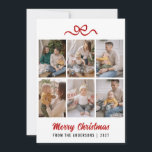 Minimalist Red Ribbon Merry Christmas Multi Photo Feiertagskarte<br><div class="desc">Celebrate with simplicity using this clean white 6-photo layout adorned with festive red accents. This elegant design puts all the focus on your cherished holiday snapshots and heartfelt family wishes.</div>