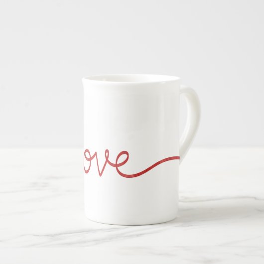 Minimalist Red Script Love Continuous Line Art Porzellantasse (Vorderseite Rechts)