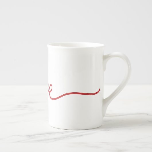 Minimalist Red Script Love Continuous Line Art Porzellantasse (Rechts)