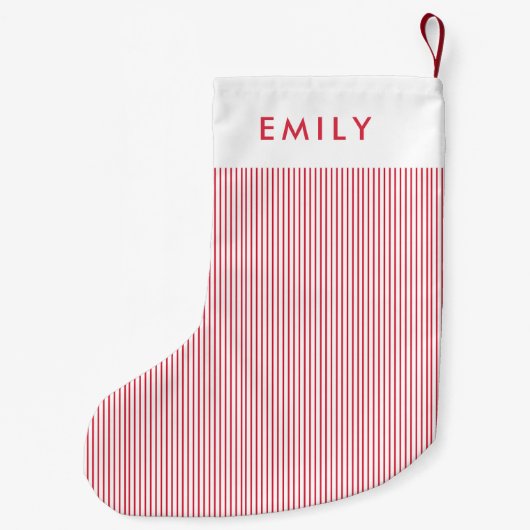 Minimalist Red Stripes Personalized Name  Kleiner Weihnachtsstrumpf (Rückseite)
