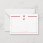 Minimalist Red Two Border Monogram Note Card Mitteilungskarte (Vorderseite)