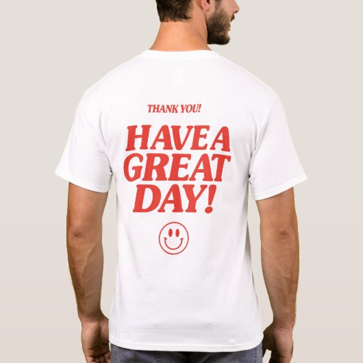 Minimalist Red Typography Shirt with Smiley Face (Rückseite)