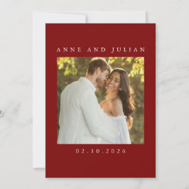 Minimalist Red Wedding Invitation with a photo Einladung