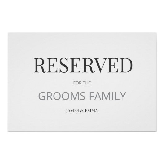 Minimalist ‘RESERVED’ Hochzeitsschild Weiß Poster (Vorderseite)