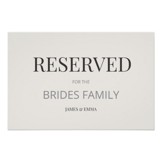 Minimalist ‘RESERVED’ Wedding Sign Warm Ivory Poster (Vorderseite)