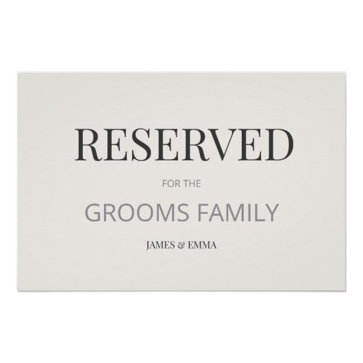 Minimalist ‘RESERVED’ Wedding Sign Warm Ivory Poster (Vorderseite)