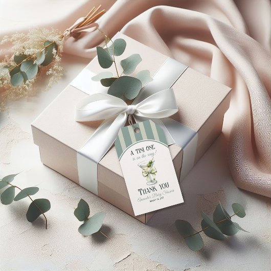 Minimalist Retro Bow Tini One Martini Baby Shower Geschenkanhänger