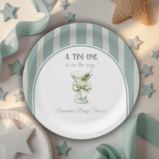 Minimalist Retro Bow Tini One Martini Baby Shower Pappteller