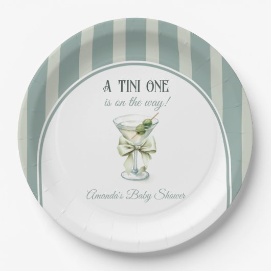 Minimalist Retro Bow Tini One Martini Baby Shower Pappteller (Vorderseite)