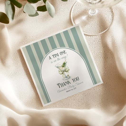 Minimalist Retro Bow Tini One Martini Baby Shower Serviette