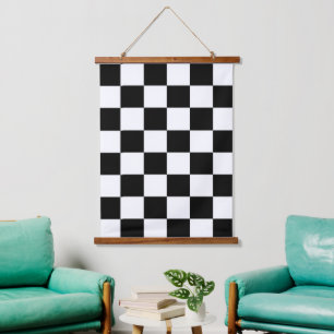 Minimalist Retro Kariert – Monochrome Streetwear Wandteppich Mit Holzrahmen