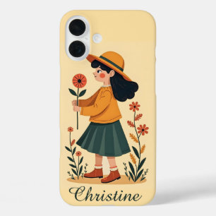 Minimalist Retro Mädchen Blumen Mod 60er Jahre Art iPhone 16 Plus Hülle