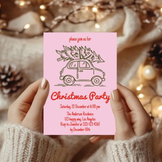 Minimalist Retro Pink Christmas Party Invitation Einladung